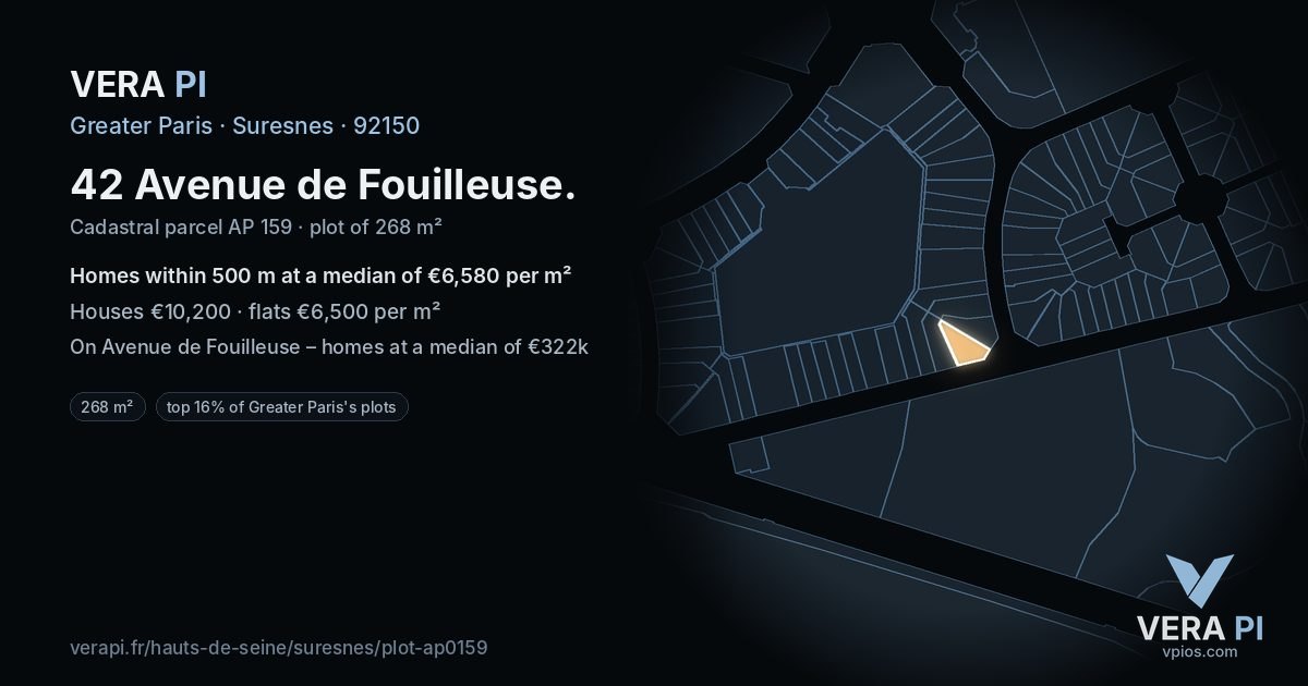 42 Avenue de Fouilleuse, Suresnes at night – the plot lit, the parcels around coloured by the prices near them