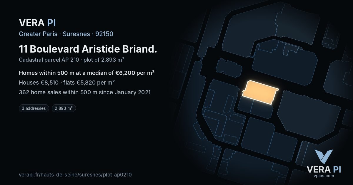 11 Boulevard Aristide Briand, Suresnes at night – the plot lit, the parcels around coloured by the prices near them