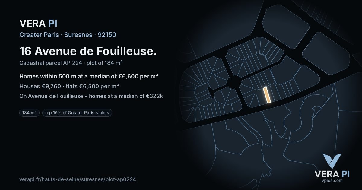 16 Avenue de Fouilleuse, Suresnes at night – the plot lit, the parcels around coloured by the prices near them