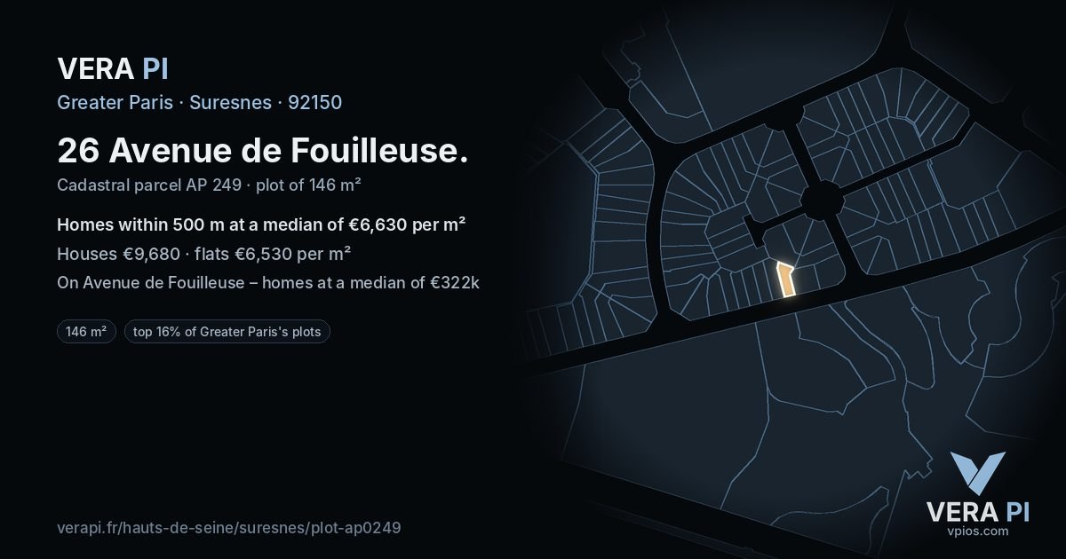 26 Avenue de Fouilleuse, Suresnes at night – the plot lit, the parcels around coloured by the prices near them