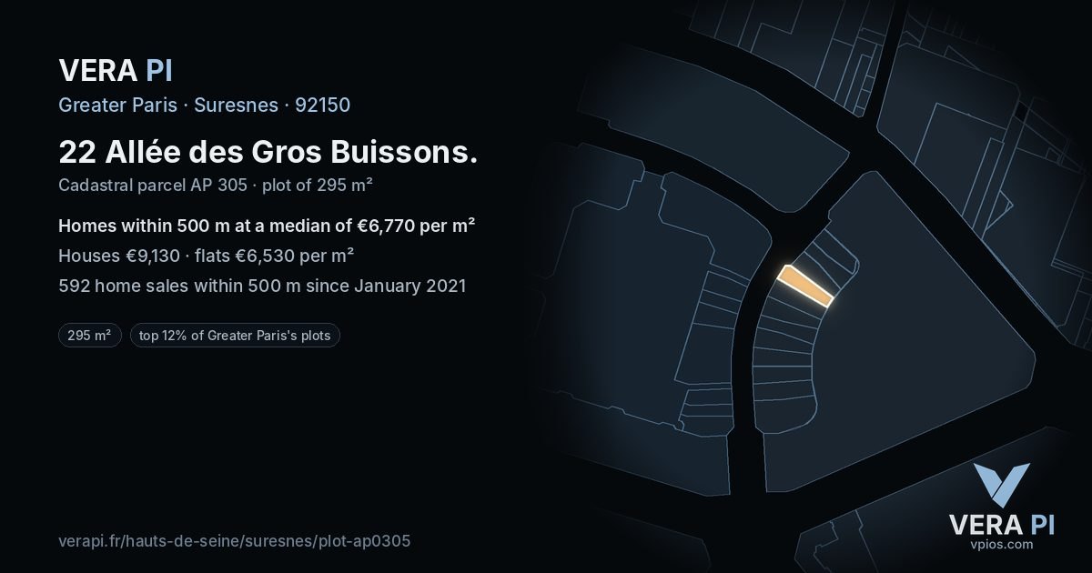 22 Allée des Gros Buissons, Suresnes at night – the plot lit, the parcels around coloured by the prices near them