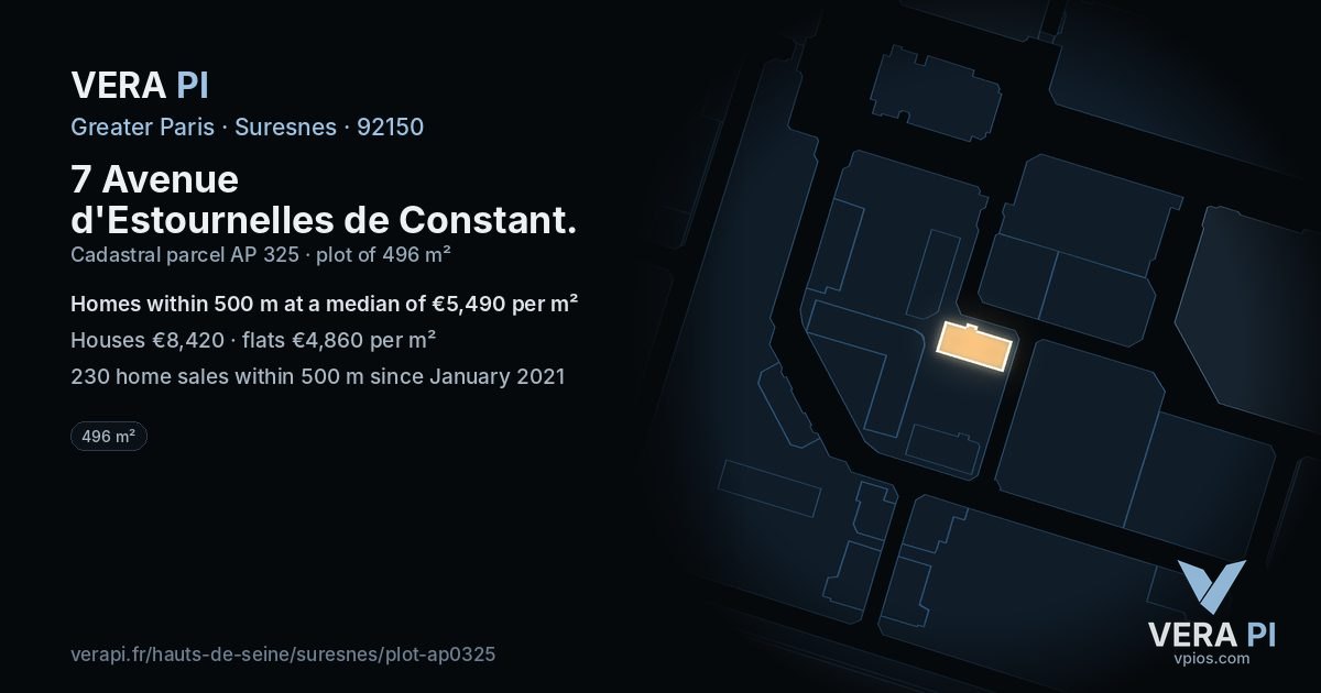 7 Avenue d'Estournelles de Constant, Suresnes at night – the plot lit, the parcels around coloured by the prices near them