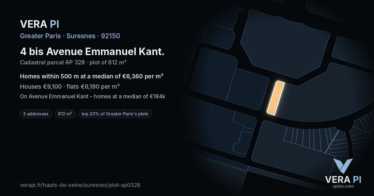 4 bis Avenue Emmanuel Kant, Suresnes at night – the plot lit, the parcels around coloured by the prices near them