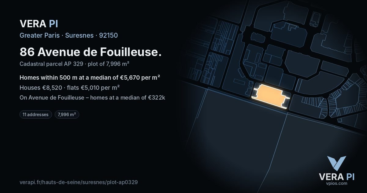 86 Avenue de Fouilleuse, Suresnes at night – the plot lit, the parcels around coloured by the prices near them