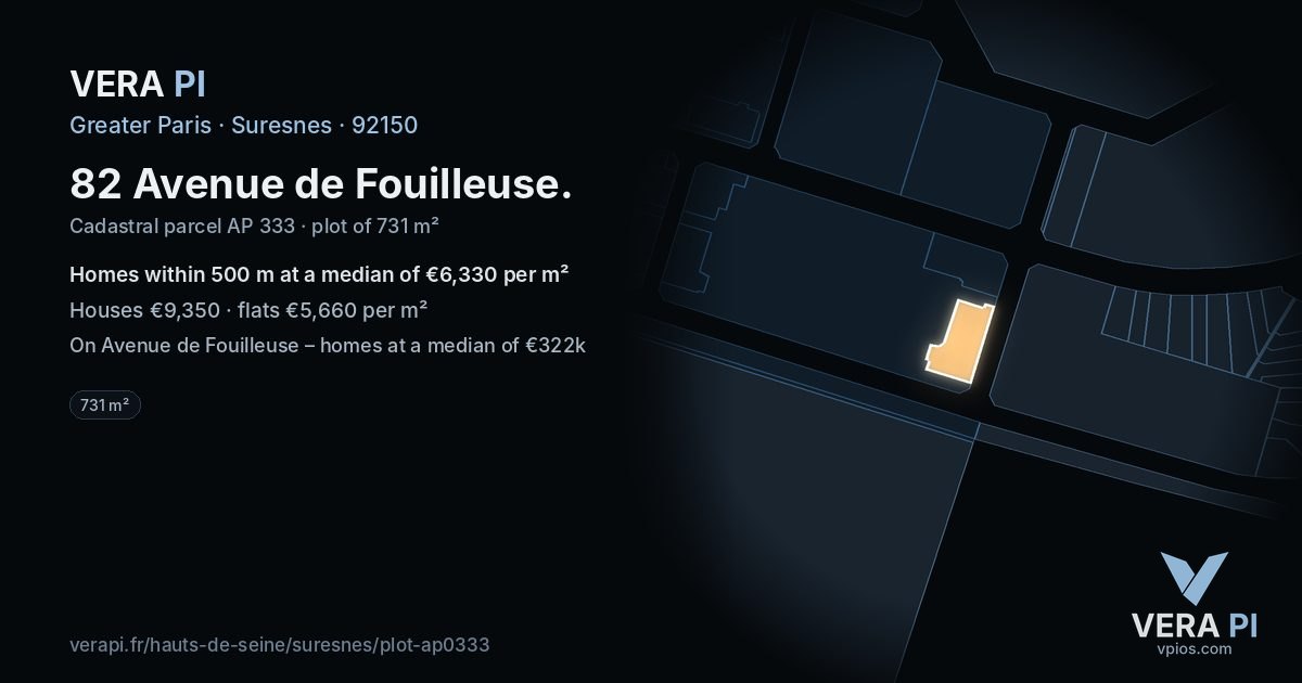 82 Avenue de Fouilleuse, Suresnes at night – the plot lit, the parcels around coloured by the prices near them