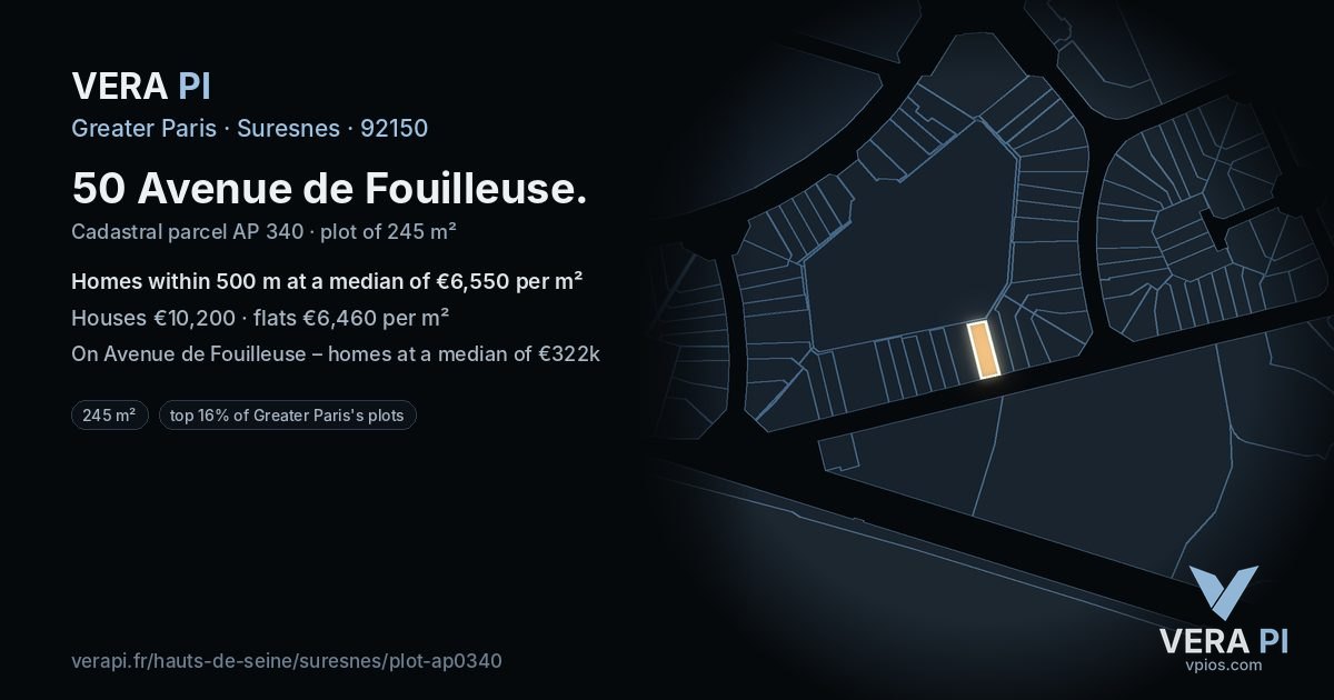 50 Avenue de Fouilleuse, Suresnes at night – the plot lit, the parcels around coloured by the prices near them
