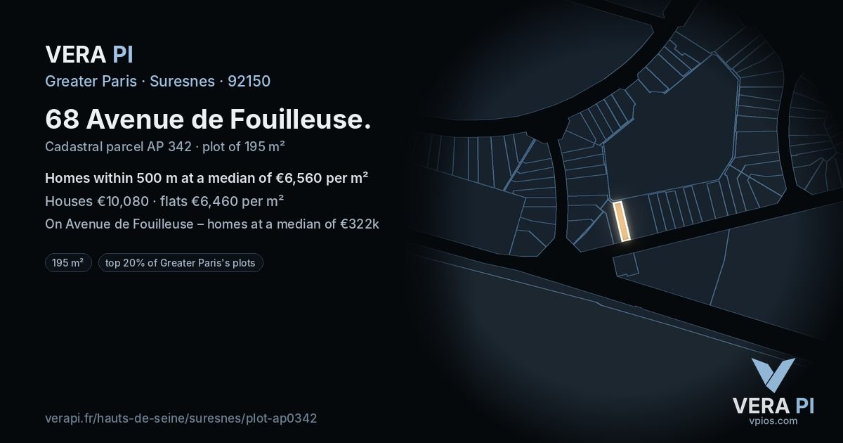 68 Avenue de Fouilleuse, Suresnes at night – the plot lit, the parcels around coloured by the prices near them