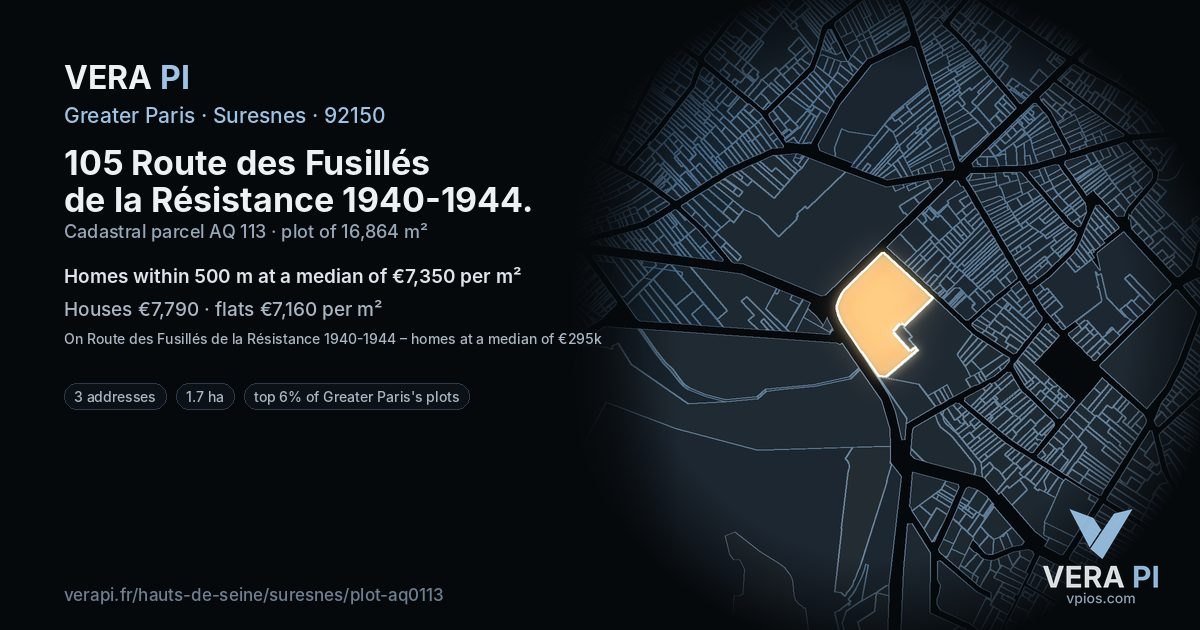 105 Route des Fusillés de la Résistance 1940-1944, Suresnes at night – the plot lit, the parcels around coloured by the prices near them