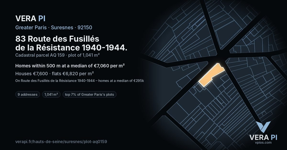 83 Route des Fusillés de la Résistance 1940-1944, Suresnes at night – the plot lit, the parcels around coloured by the prices near them