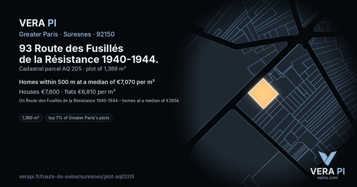 93 Route des Fusillés de la Résistance 1940-1944, Suresnes at night – the plot lit, the parcels around coloured by the prices near them