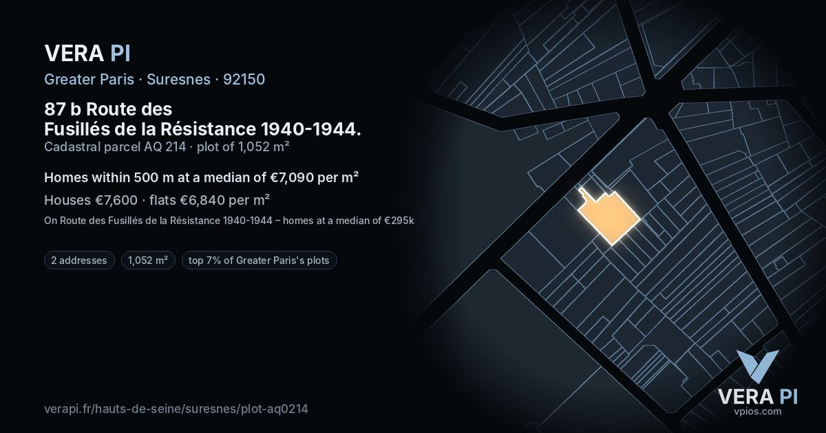 87 b Route des Fusillés de la Résistance 1940-1944, Suresnes at night – the plot lit, the parcels around coloured by the prices near them