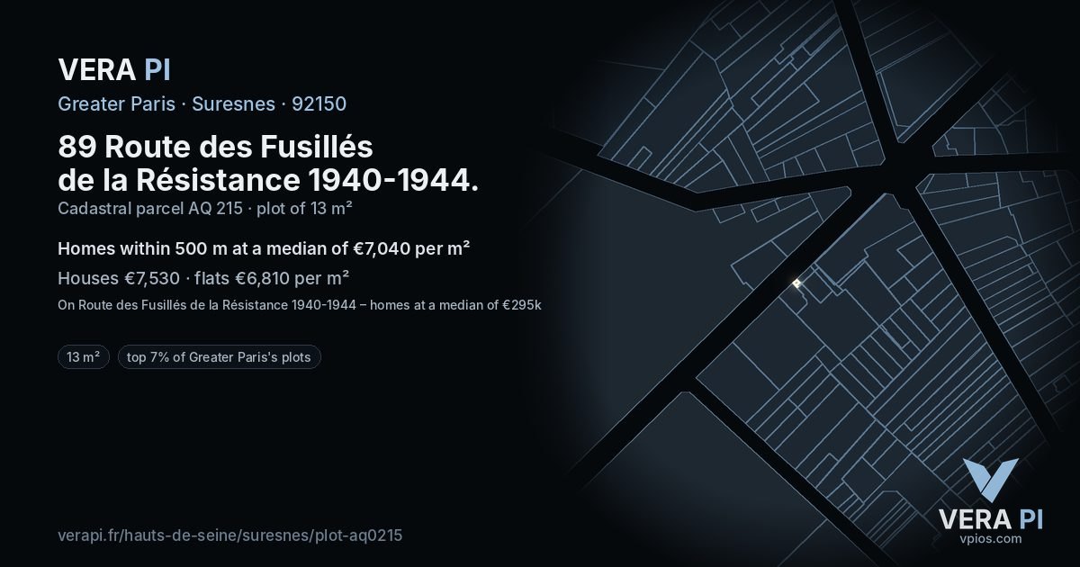 89 Route des Fusillés de la Résistance 1940-1944, Suresnes at night – the plot lit, the parcels around coloured by the prices near them