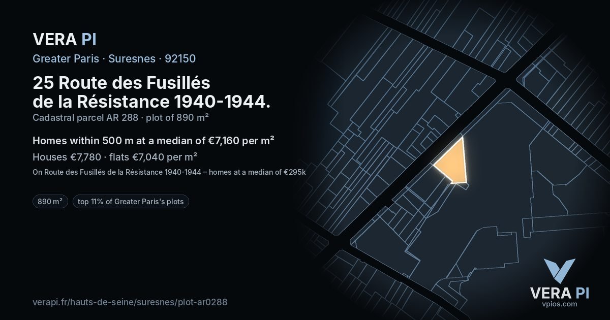 25 Route des Fusillés de la Résistance 1940-1944, Suresnes at night – the plot lit, the parcels around coloured by the prices near them