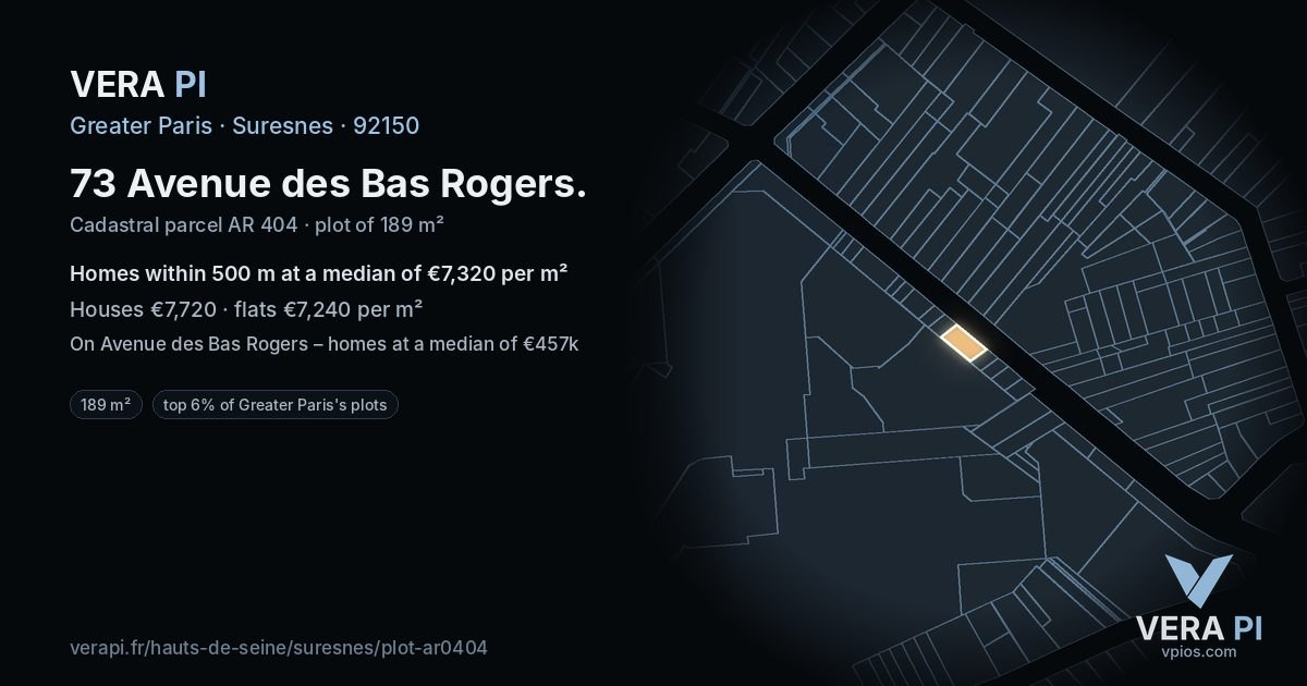 73 Avenue des Bas Rogers, Suresnes at night – the plot lit, the parcels around coloured by the prices near them