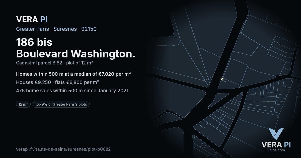 186 bis Boulevard Washington, Suresnes at night – the plot lit, the parcels around coloured by the prices near them