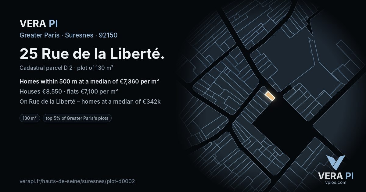 25 Rue de la Liberté, Suresnes at night – the plot lit, the parcels around coloured by the prices near them