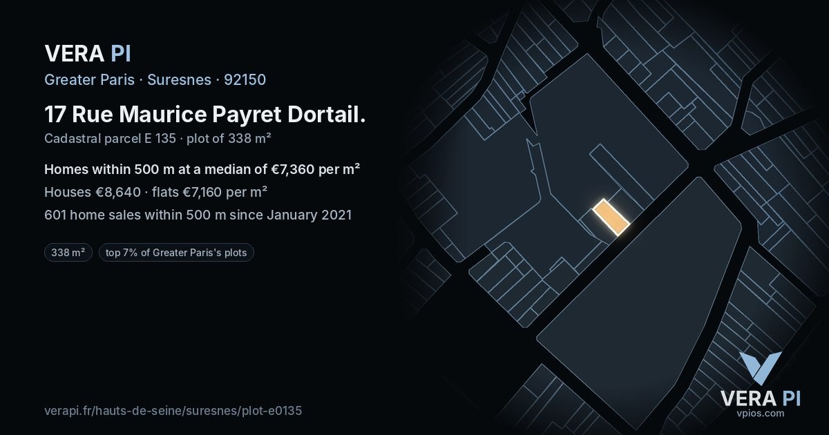 17 Rue Maurice Payret Dortail, Suresnes at night – the plot lit, the parcels around coloured by the prices near them