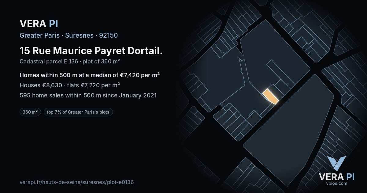 15 Rue Maurice Payret Dortail, Suresnes at night – the plot lit, the parcels around coloured by the prices near them