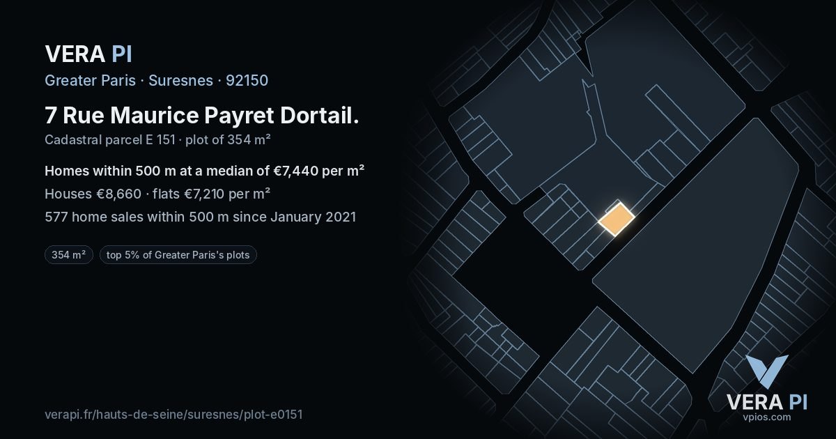 7 Rue Maurice Payret Dortail, Suresnes at night – the plot lit, the parcels around coloured by the prices near them