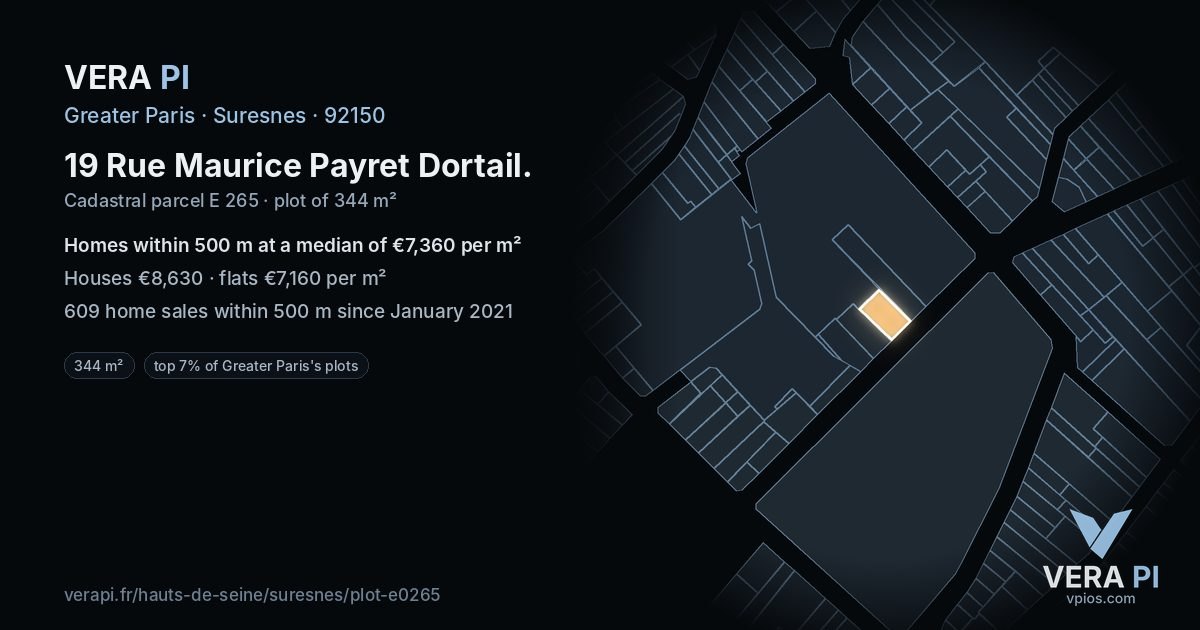 19 Rue Maurice Payret Dortail, Suresnes at night – the plot lit, the parcels around coloured by the prices near them