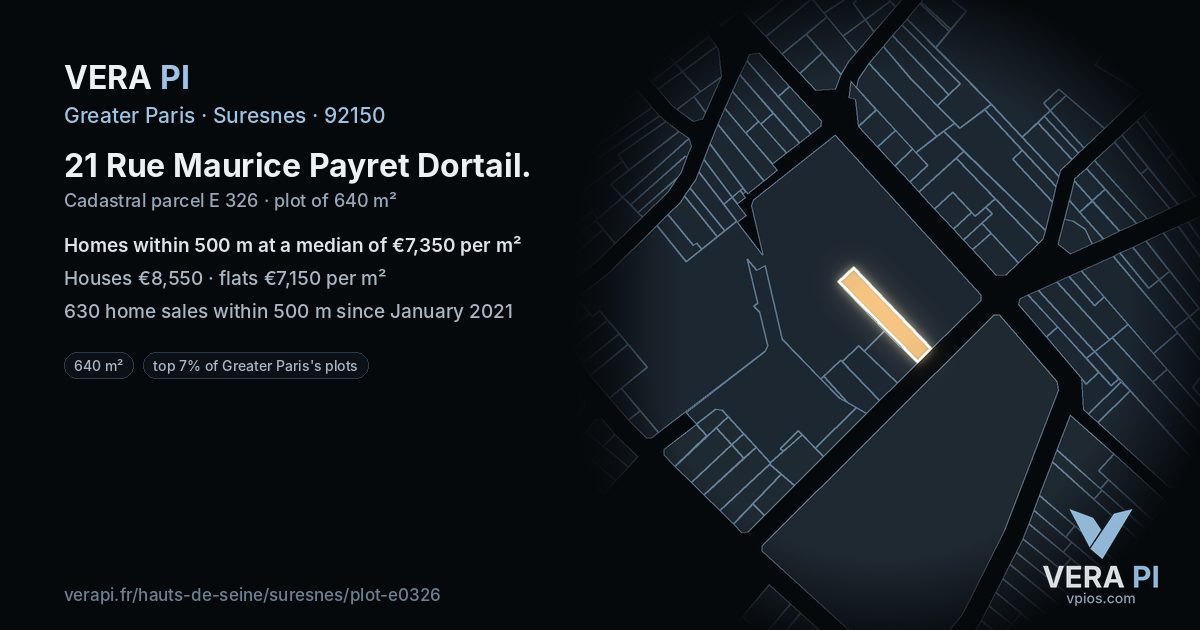 21 Rue Maurice Payret Dortail, Suresnes at night – the plot lit, the parcels around coloured by the prices near them