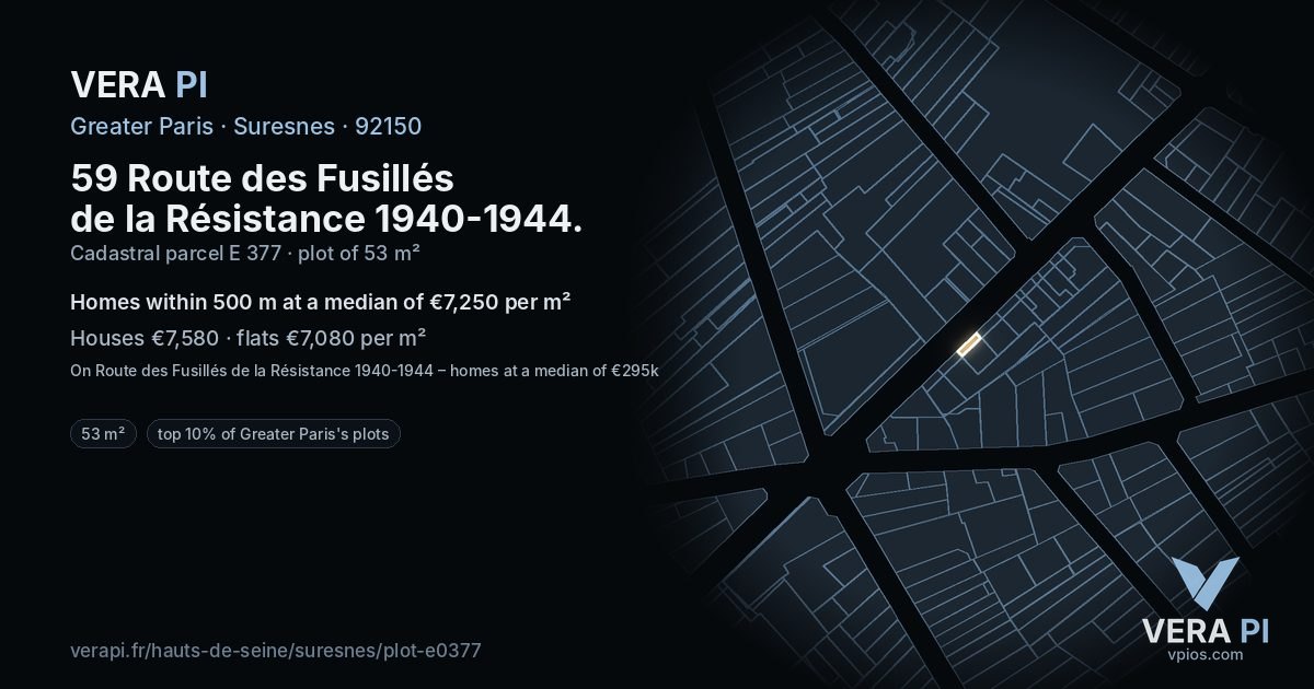 59 Route des Fusillés de la Résistance 1940-1944, Suresnes at night – the plot lit, the parcels around coloured by the prices near them