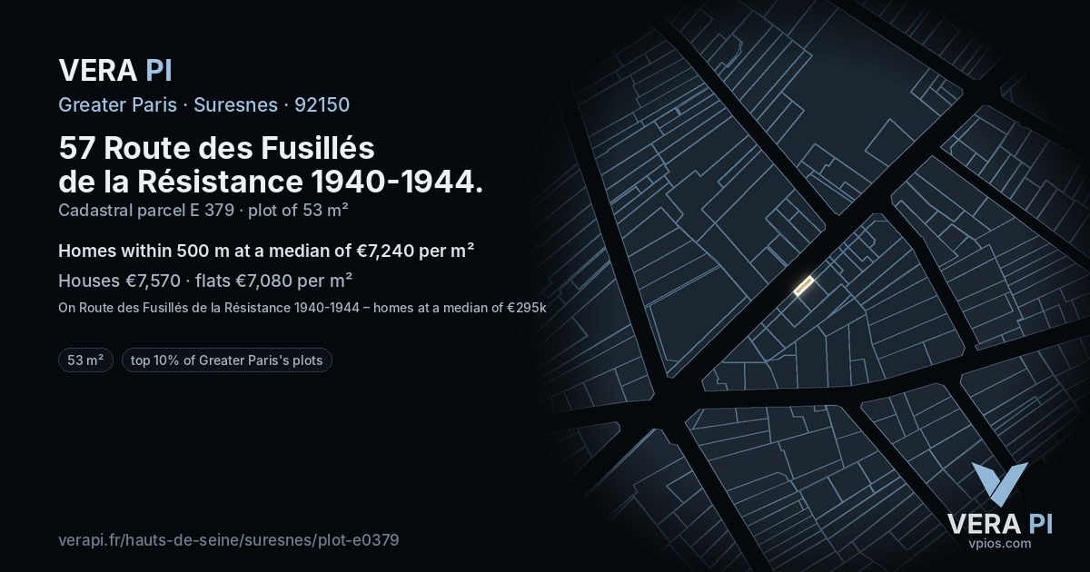 57 Route des Fusillés de la Résistance 1940-1944, Suresnes at night – the plot lit, the parcels around coloured by the prices near them