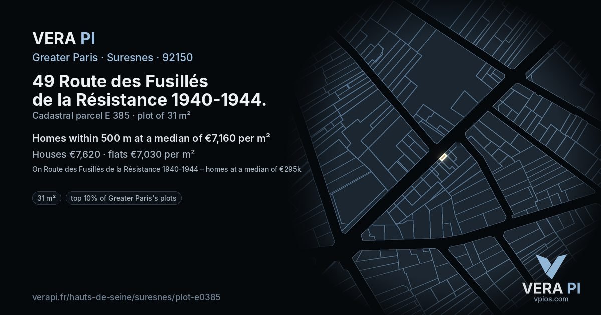 49 Route des Fusillés de la Résistance 1940-1944, Suresnes at night – the plot lit, the parcels around coloured by the prices near them