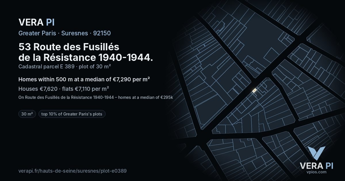 53 Route des Fusillés de la Résistance 1940-1944, Suresnes at night – the plot lit, the parcels around coloured by the prices near them