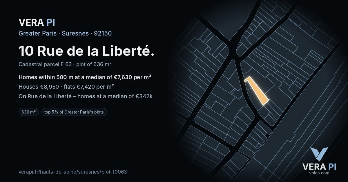 10 Rue de la Liberté, Suresnes at night – the plot lit, the parcels around coloured by the prices near them