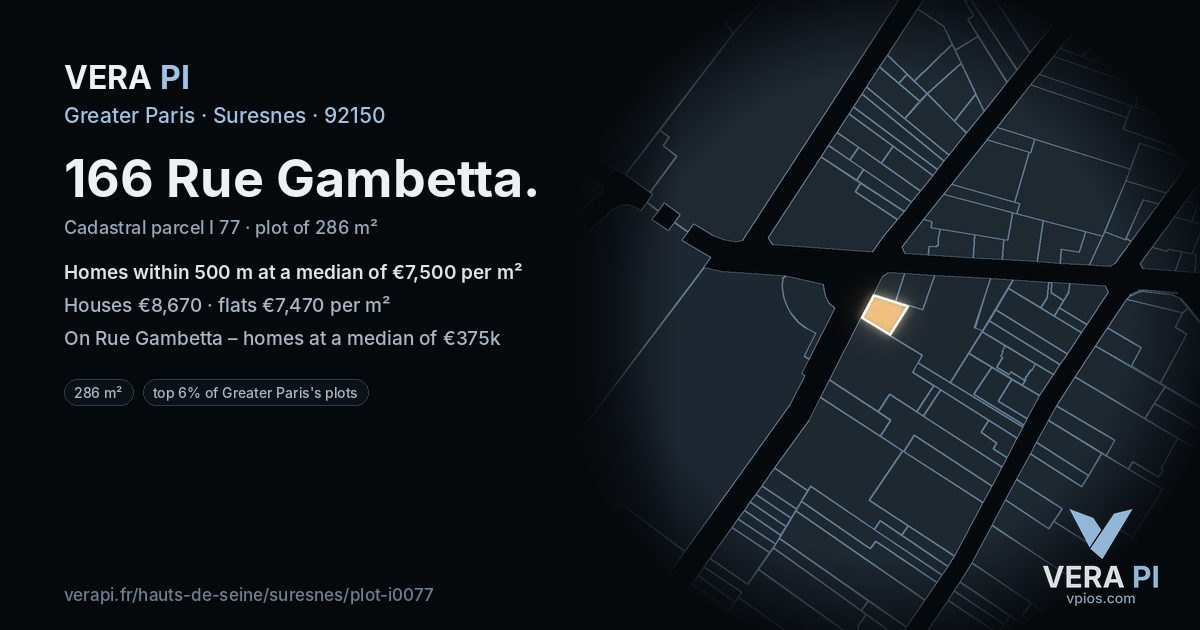 166 Rue Gambetta, Suresnes at night – the plot lit, the parcels around coloured by the prices near them