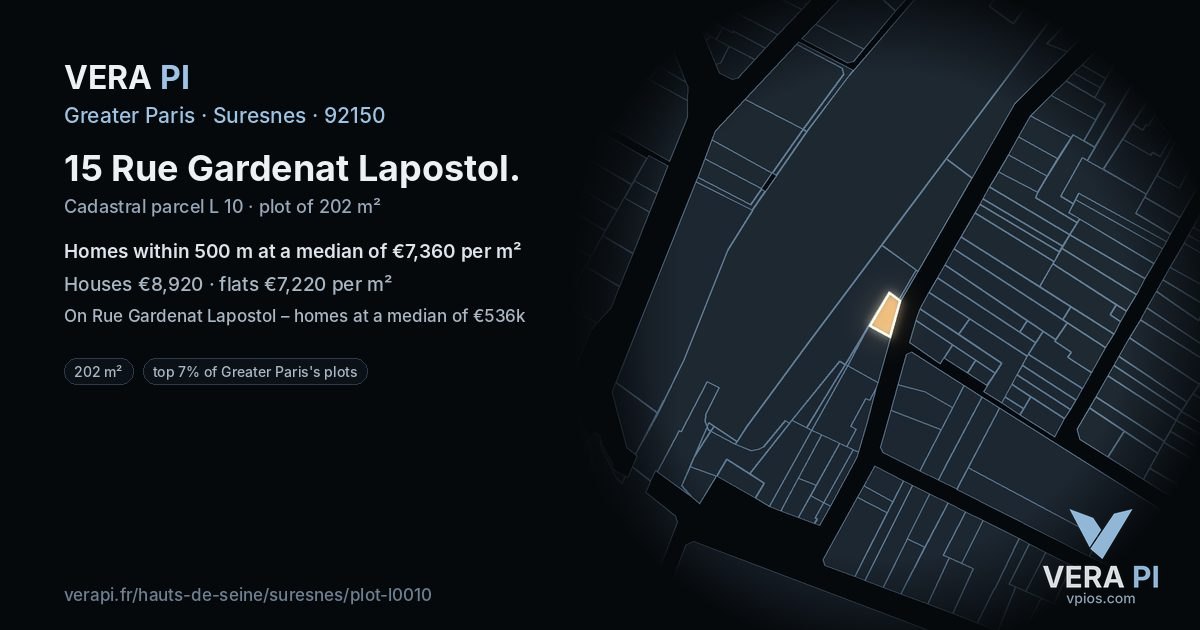15 Rue Gardenat Lapostol, Suresnes at night – the plot lit, the parcels around coloured by the prices near them