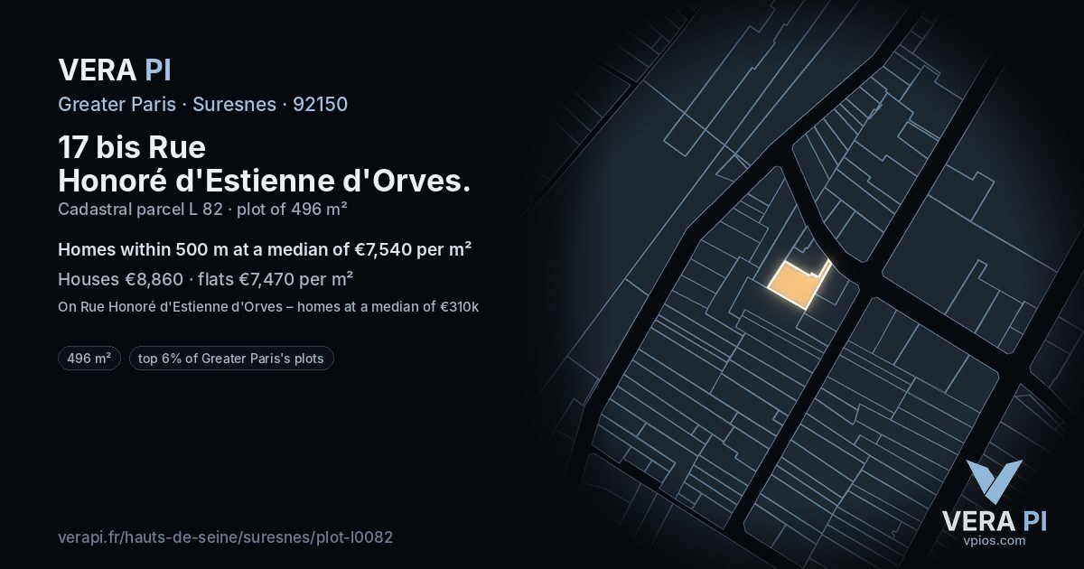 17 bis Rue Honoré d'Estienne d'Orves, Suresnes at night – the plot lit, the parcels around coloured by the prices near them