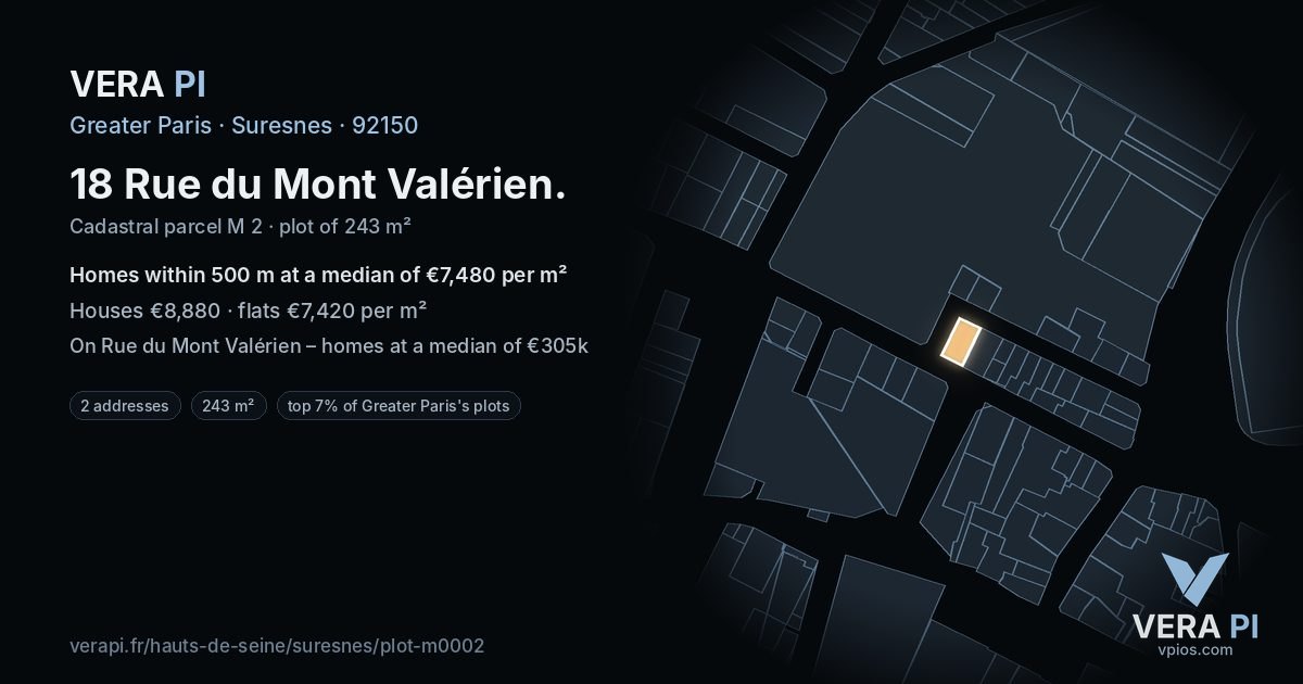 18 Rue du Mont Valérien, Suresnes at night – the plot lit, the parcels around coloured by the prices near them