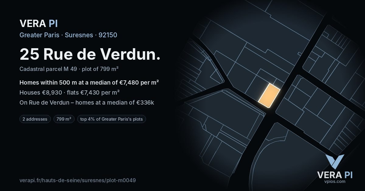 25 Rue de Verdun, Suresnes at night – the plot lit, the parcels around coloured by the prices near them