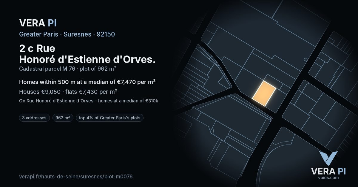 2 c Rue Honoré d'Estienne d'Orves, Suresnes at night – the plot lit, the parcels around coloured by the prices near them