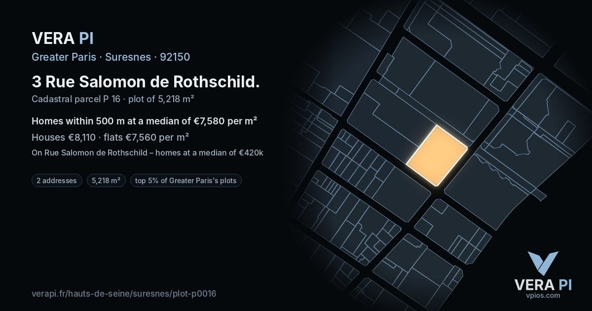 3 Rue Salomon de Rothschild, Suresnes at night – the plot lit, the parcels around coloured by the prices near them