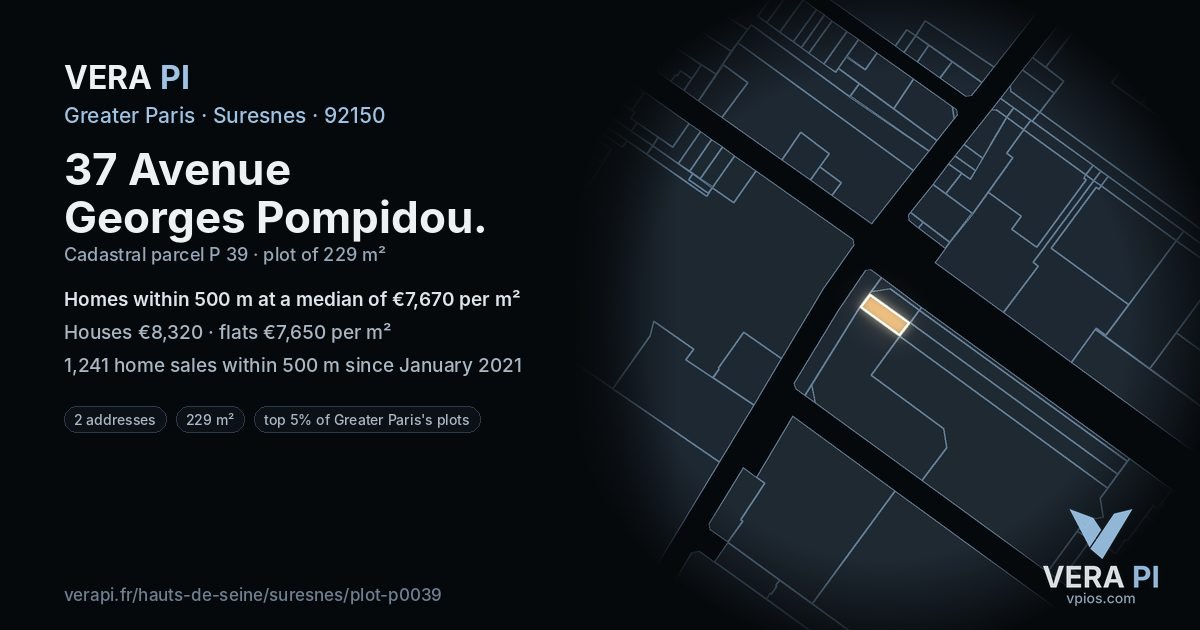 37 Avenue Georges Pompidou, Suresnes at night – the plot lit, the parcels around coloured by the prices near them