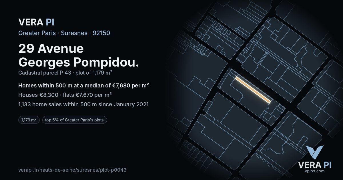 29 Avenue Georges Pompidou, Suresnes at night – the plot lit, the parcels around coloured by the prices near them