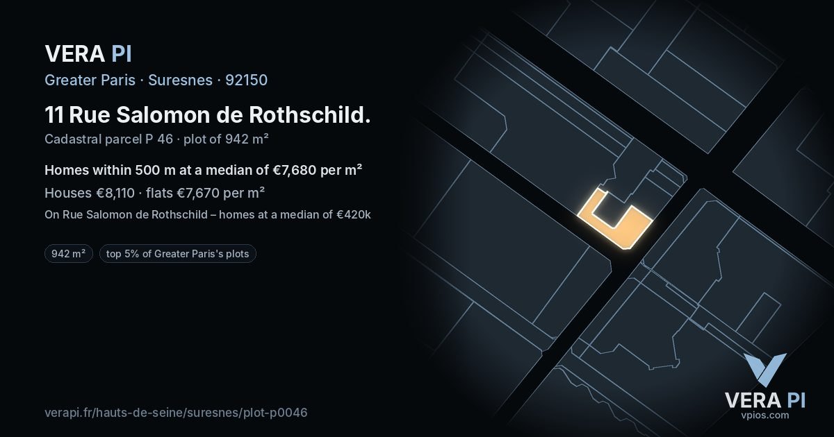 11 Rue Salomon de Rothschild, Suresnes at night – the plot lit, the parcels around coloured by the prices near them
