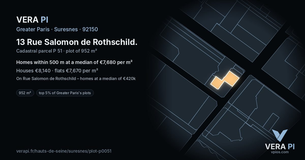 13 Rue Salomon de Rothschild, Suresnes at night – the plot lit, the parcels around coloured by the prices near them