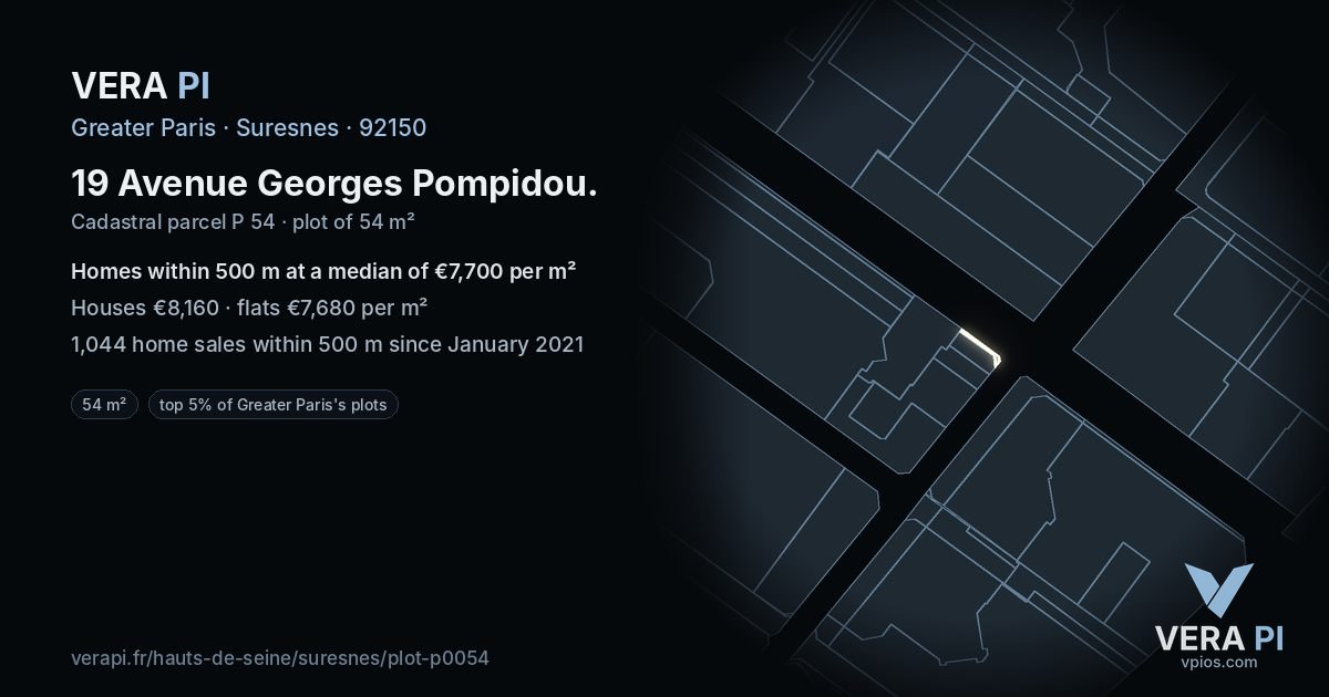 19 Avenue Georges Pompidou, Suresnes at night – the plot lit, the parcels around coloured by the prices near them