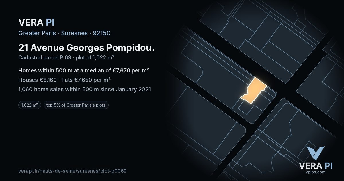 21 Avenue Georges Pompidou, Suresnes at night – the plot lit, the parcels around coloured by the prices near them