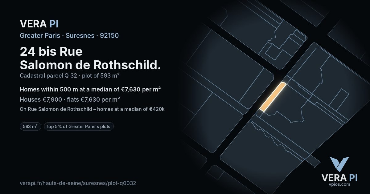 24 bis Rue Salomon de Rothschild, Suresnes at night – the plot lit, the parcels around coloured by the prices near them