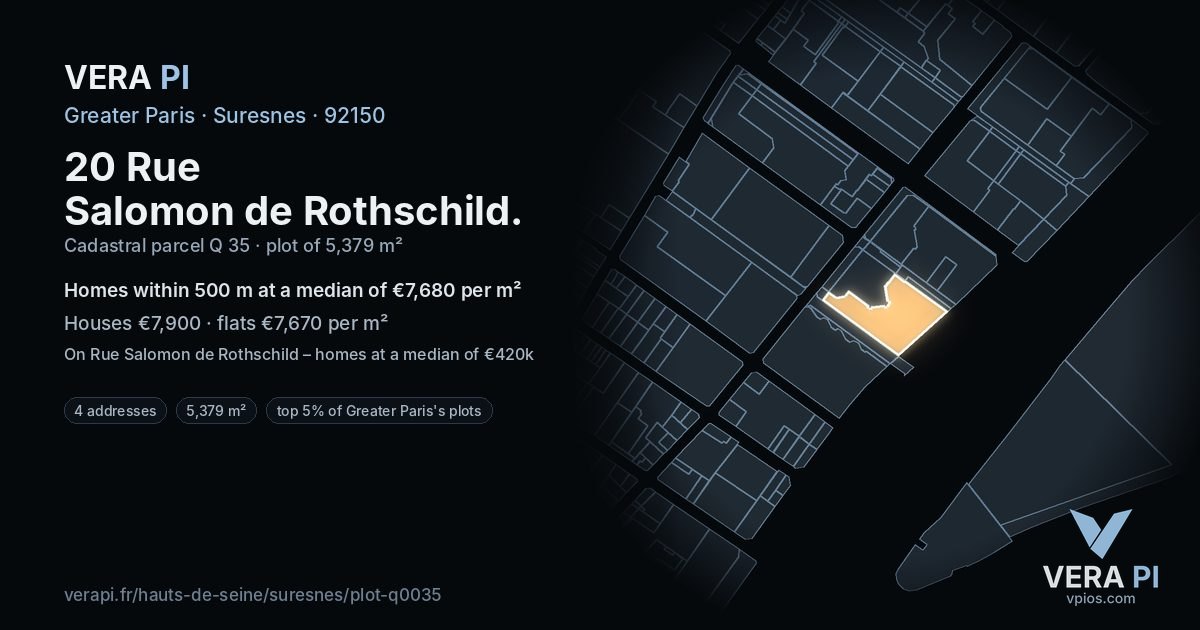 20 Rue Salomon de Rothschild, Suresnes at night – the plot lit, the parcels around coloured by the prices near them