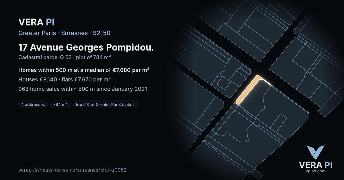17 Avenue Georges Pompidou, Suresnes at night – the plot lit, the parcels around coloured by the prices near them