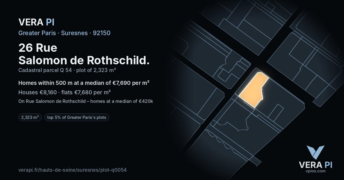 26 Rue Salomon de Rothschild, Suresnes at night – the plot lit, the parcels around coloured by the prices near them
