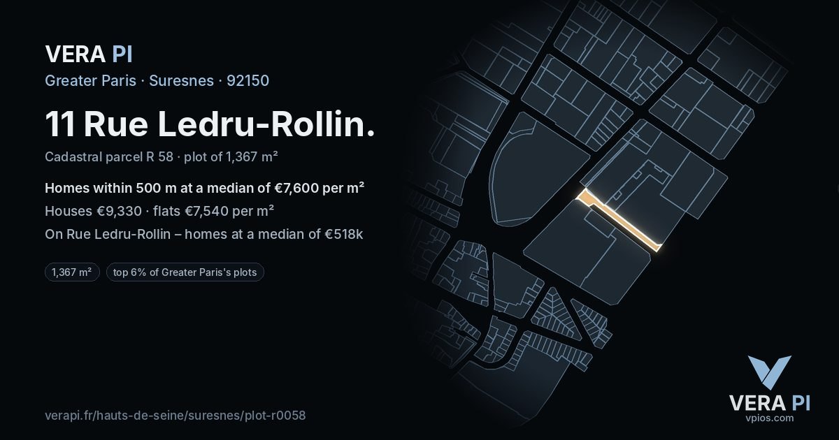 11 Rue Ledru-Rollin, Suresnes at night – the plot lit, the parcels around coloured by the prices near them