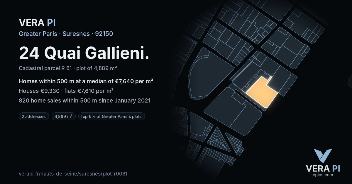 24 Quai Gallieni, Suresnes at night – the plot lit, the parcels around coloured by the prices near them