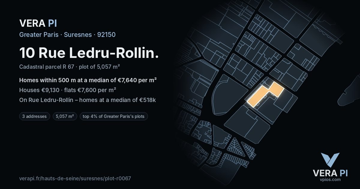 10 Rue Ledru-Rollin, Suresnes at night – the plot lit, the parcels around coloured by the prices near them